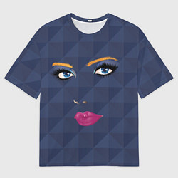 Футболка оверсайз мужская Женское лицо с голубыми глазами и розовыми губами, цвет: 3D-принт