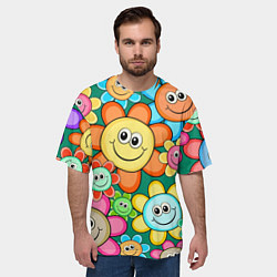 Футболка оверсайз мужская Ромашки - смайлы, цвет: 3D-принт — фото 2