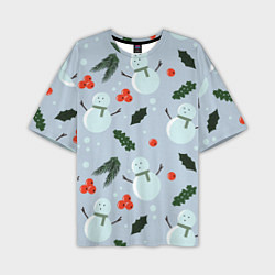 Мужская футболка оверсайз Снеговики и ягодки