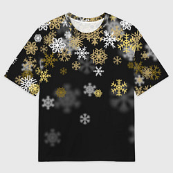 Мужская футболка оверсайз Золотые и белые снежинки