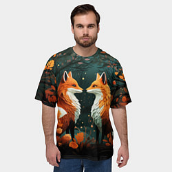 Футболка оверсайз мужская Две лисоньки в стиле Folk Art, цвет: 3D-принт — фото 2