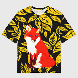 Футболка оверсайз мужская Лиса на фоне жёлтых листьев, цвет: 3D-принт