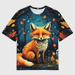 Мужская футболка оверсайз Лиса в Folk Art стиле