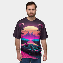 Футболка оверсайз мужская Synthwave car and mountains, цвет: 3D-принт — фото 2