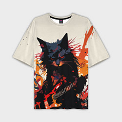 Мужская футболка оверсайз Black rocker cat on a light background - C-Cats co