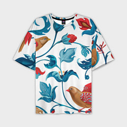 Мужская футболка оверсайз Узоры и птицы