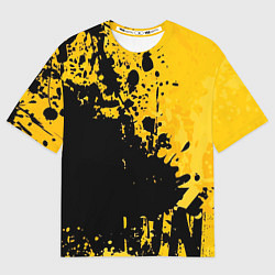 Футболка оверсайз мужская Пятна черной краски на желтом фоне, цвет: 3D-принт