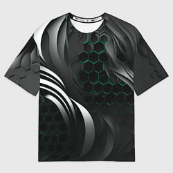 Мужская футболка оверсайз Объемные бирюзовые плиты и черные линии