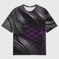 Мужская футболка оверсайз Черные объекты с фиолетовой сеткой