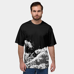 Футболка оверсайз мужская Японские волны на темном фоне, цвет: 3D-принт — фото 2