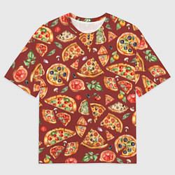 Мужская футболка оверсайз Кусочки пиццы ассорти - акварельный паттерн