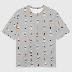 Мужская футболка оверсайз Зайка и луна - паттерн серый