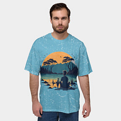 Футболка оверсайз мужская Мужик ловит рыбу на природе, цвет: 3D-принт — фото 2