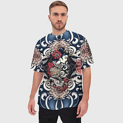 Футболка оверсайз мужская Irezumi style: девушка и синие узоры, цвет: 3D-принт — фото 2