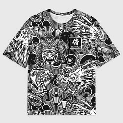 Мужская футболка оверсайз Татуировки самурая