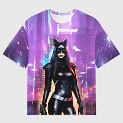 Футболка оверсайз мужская Девушка-кошка - киберпанк, цвет: 3D-принт