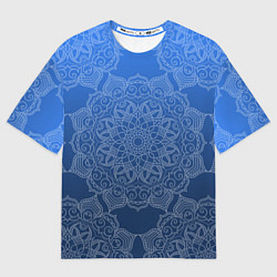 Мужская футболка оверсайз Мандала на градиенте синего цвета