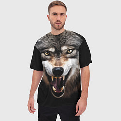 Футболка оверсайз мужская Агрессивный рычащий волк, цвет: 3D-принт — фото 2