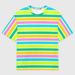 Мужская футболка оверсайз Желто-зеленый полосатый узор