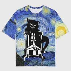 Футболка оверсайз мужская Кот Бегемот на примусе в Звездной ночи, цвет: 3D-принт