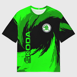 Мужская футболка оверсайз Шкода - зеленые штрихи
