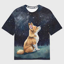 Футболка оверсайз мужская Корги и звездное небо - акварель, цвет: 3D-принт