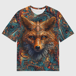 Футболка оверсайз мужская Морда лисы на фрактальных узорах, цвет: 3D-принт