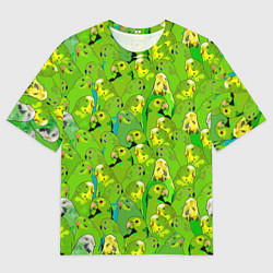Футболка оверсайз мужская Зеленые волнистые попугайчики, цвет: 3D-принт