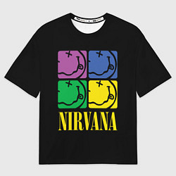 Футболка оверсайз мужская NIRVANA - смайлы, цвет: 3D-принт