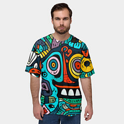 Футболка оверсайз мужская Монстры в голубом и оранжевом - нейросеть, цвет: 3D-принт — фото 2