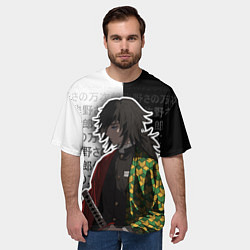 Футболка оверсайз мужская Гию томиока и иероглифы - клинок, цвет: 3D-принт — фото 2