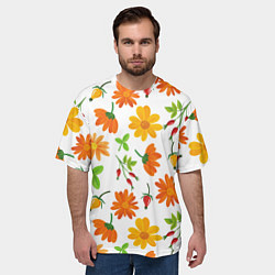 Футболка оверсайз мужская Orange flowers, цвет: 3D-принт — фото 2