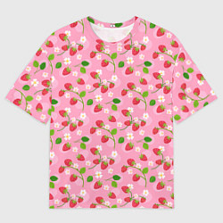 Мужская футболка оверсайз Паттерн земляника и цветы