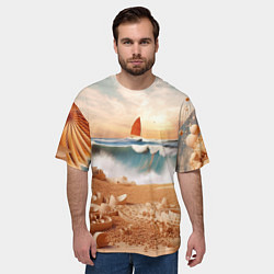 Футболка оверсайз мужская Парусник в море, цвет: 3D-принт — фото 2