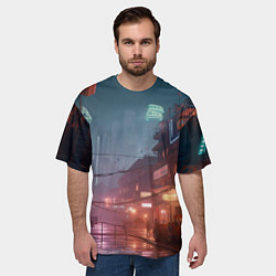 Футболка оверсайз мужская Киберпанк город будущего, цвет: 3D-принт — фото 2