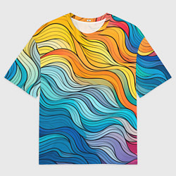 Мужская футболка оверсайз Цветовой волнообразный паттерн