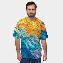 Футболка оверсайз мужская Цветовой волнообразный паттерн, цвет: 3D-принт — фото 2