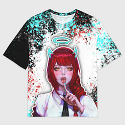 Футболка оверсайз мужская Макима с рожками - человек-бензопила, цвет: 3D-принт