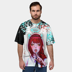 Футболка оверсайз мужская Макима с рожками - человек-бензопила, цвет: 3D-принт — фото 2