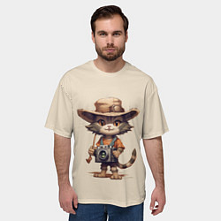 Футболка оверсайз мужская Котенок в майке с фотоаппаратом, цвет: 3D-принт — фото 2