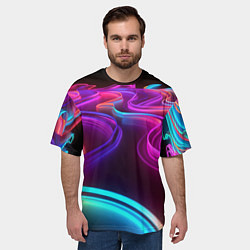 Футболка оверсайз мужская Неоновые волны, цвет: 3D-принт — фото 2