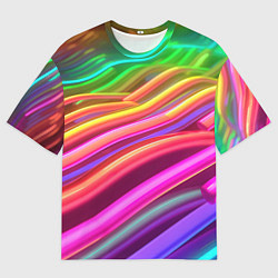 Футболка оверсайз мужская Неоновые радужные волны, цвет: 3D-принт