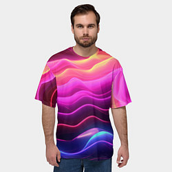 Футболка оверсайз мужская Розовые и фиолетовые неоновые волны, цвет: 3D-принт — фото 2