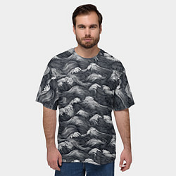 Футболка оверсайз мужская Черно-белые волны, цвет: 3D-принт — фото 2