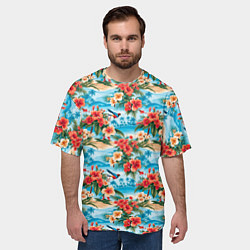 Футболка оверсайз мужская Гавайский стиль летние цветы, цвет: 3D-принт — фото 2