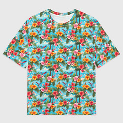 Футболка оверсайз мужская Гавайские цветочки паттерн, цвет: 3D-принт