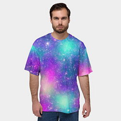 Футболка оверсайз мужская Яркий розово-голубой космос, цвет: 3D-принт — фото 2