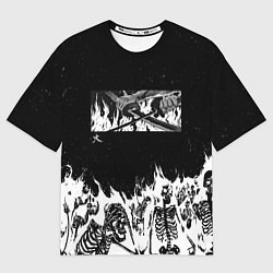 Футболка оверсайз мужская Блич - Скелеты в огне, цвет: 3D-принт