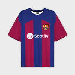 Футболка оверсайз мужская ФК Барселона форма 2324 домашняя, цвет: 3D-принт