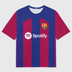 Футболка оверсайз мужская Лионель Месси Барселона форма 2324 домашняя, цвет: 3D-принт